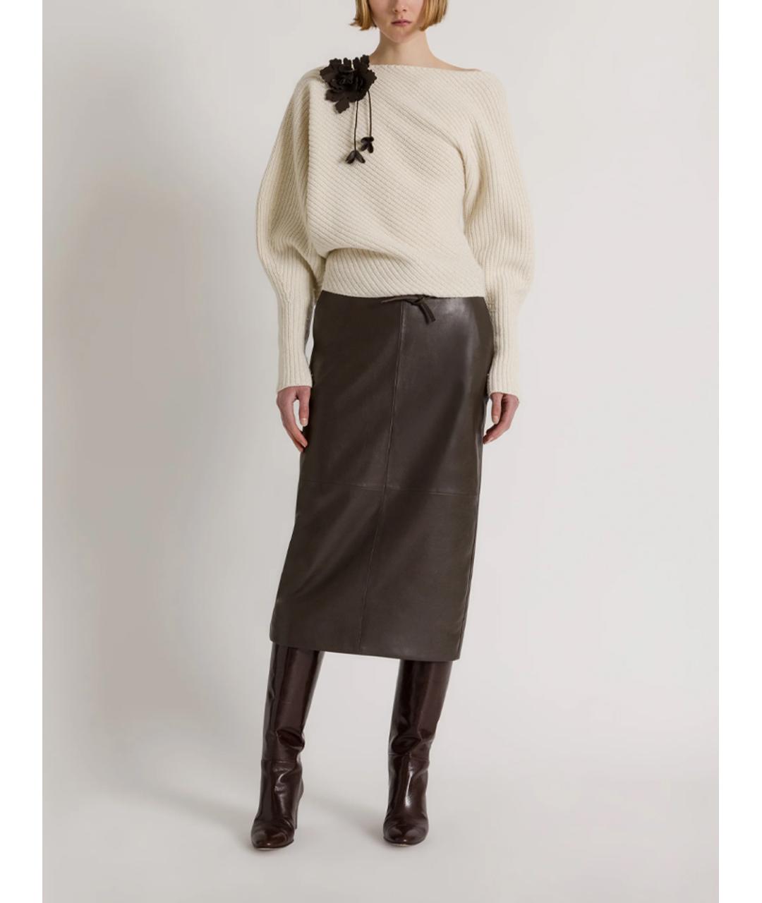 ALBERTA FERRETTI Коричневая кожаная юбка миди, фото 3