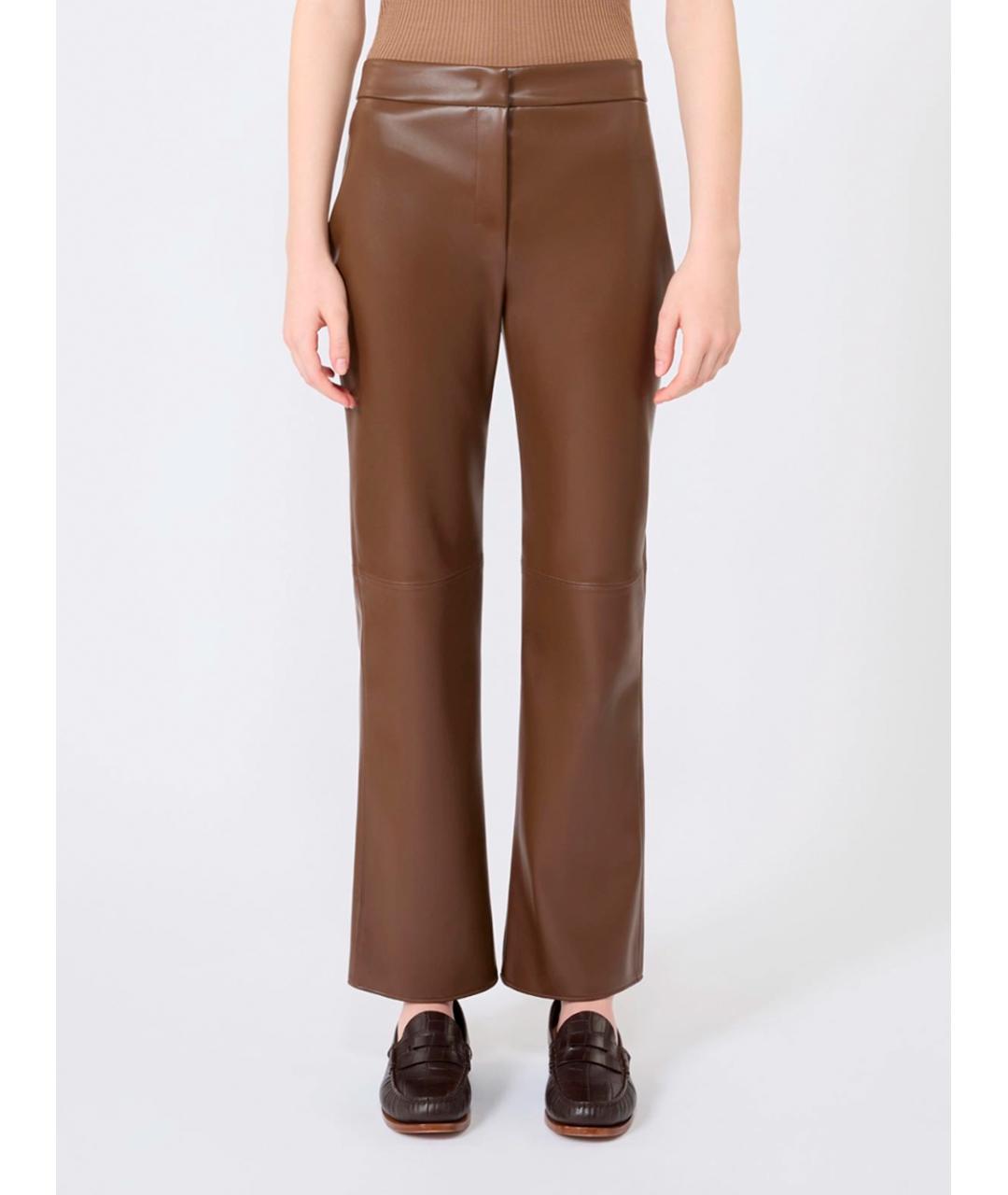 MAX MARA Коричневые полиэстеровые прямые брюки, фото 4