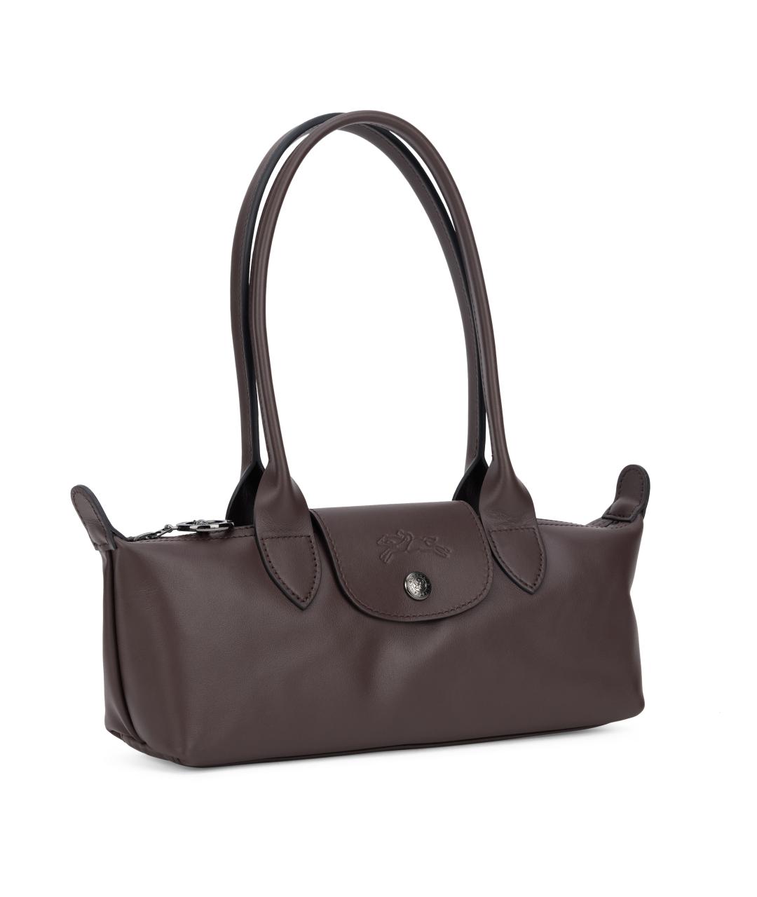 LONGCHAMP Коричневая кожаная сумка с короткими ручками, фото 3