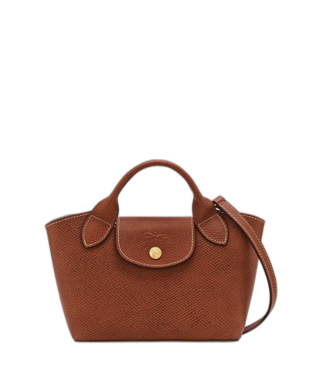 LONGCHAMP Коричневая кожаная сумка с короткими ручками, фото 1