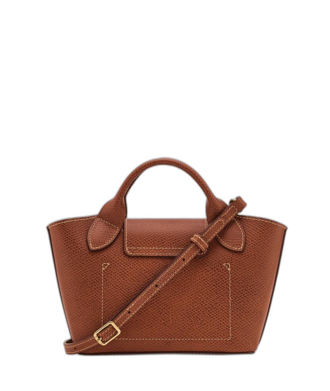 LONGCHAMP Коричневая кожаная сумка с короткими ручками, фото 2