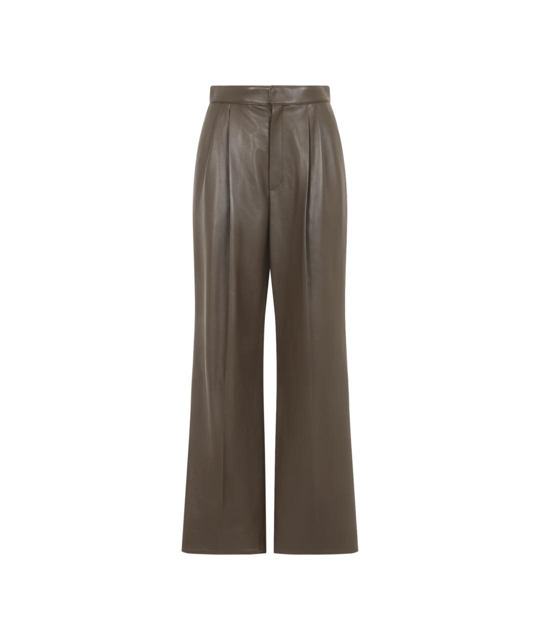 BOTTEGA VENETA Хаки кожаные прямые брюки, фото 1