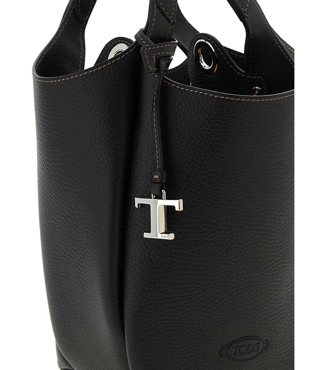 TOD'S Черная кожаная сумка тоут, фото 3