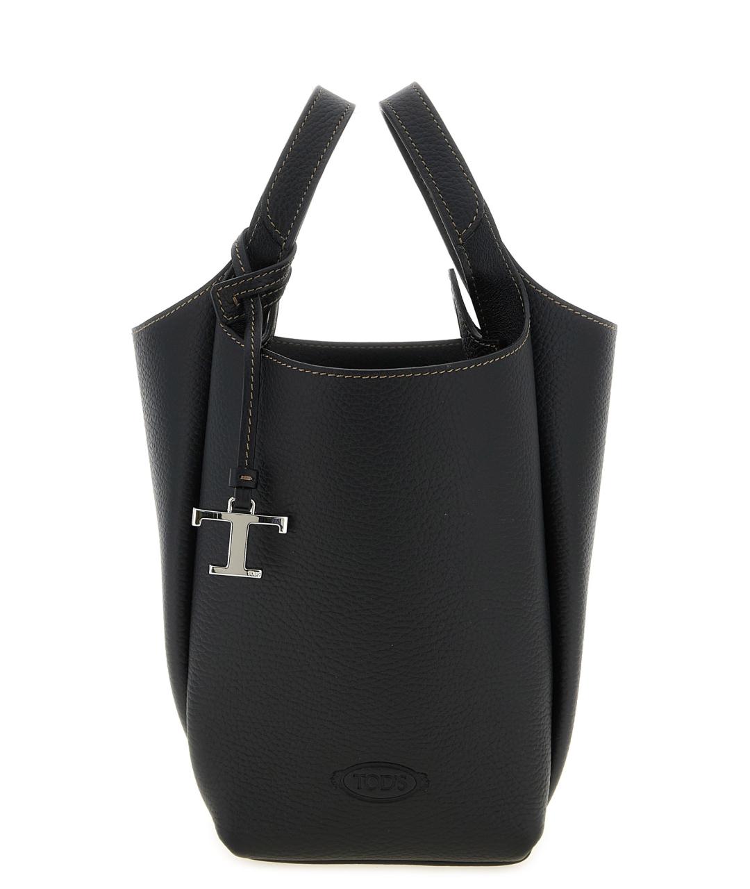 TOD'S Черная кожаная сумка тоут, фото 1