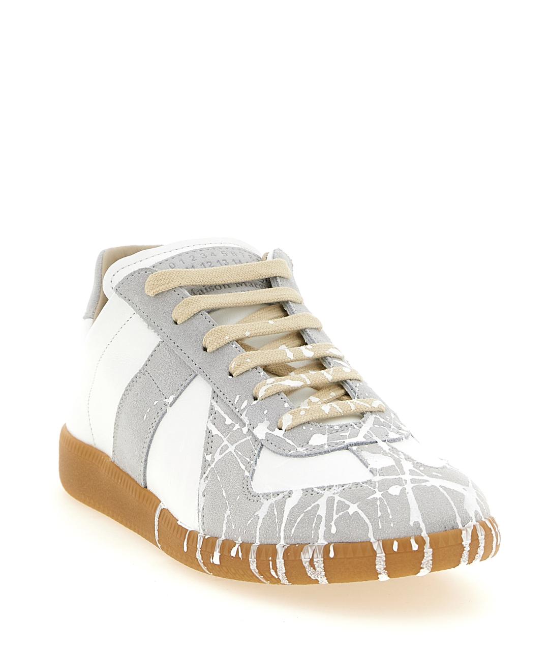 MAISON MARGIELA Серые кожаные низкие кроссовки / кеды, фото 2