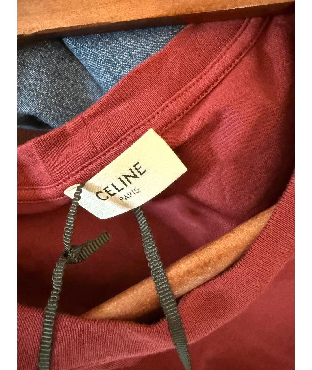 CELINE Бордовая хлопковая футболка, фото 5
