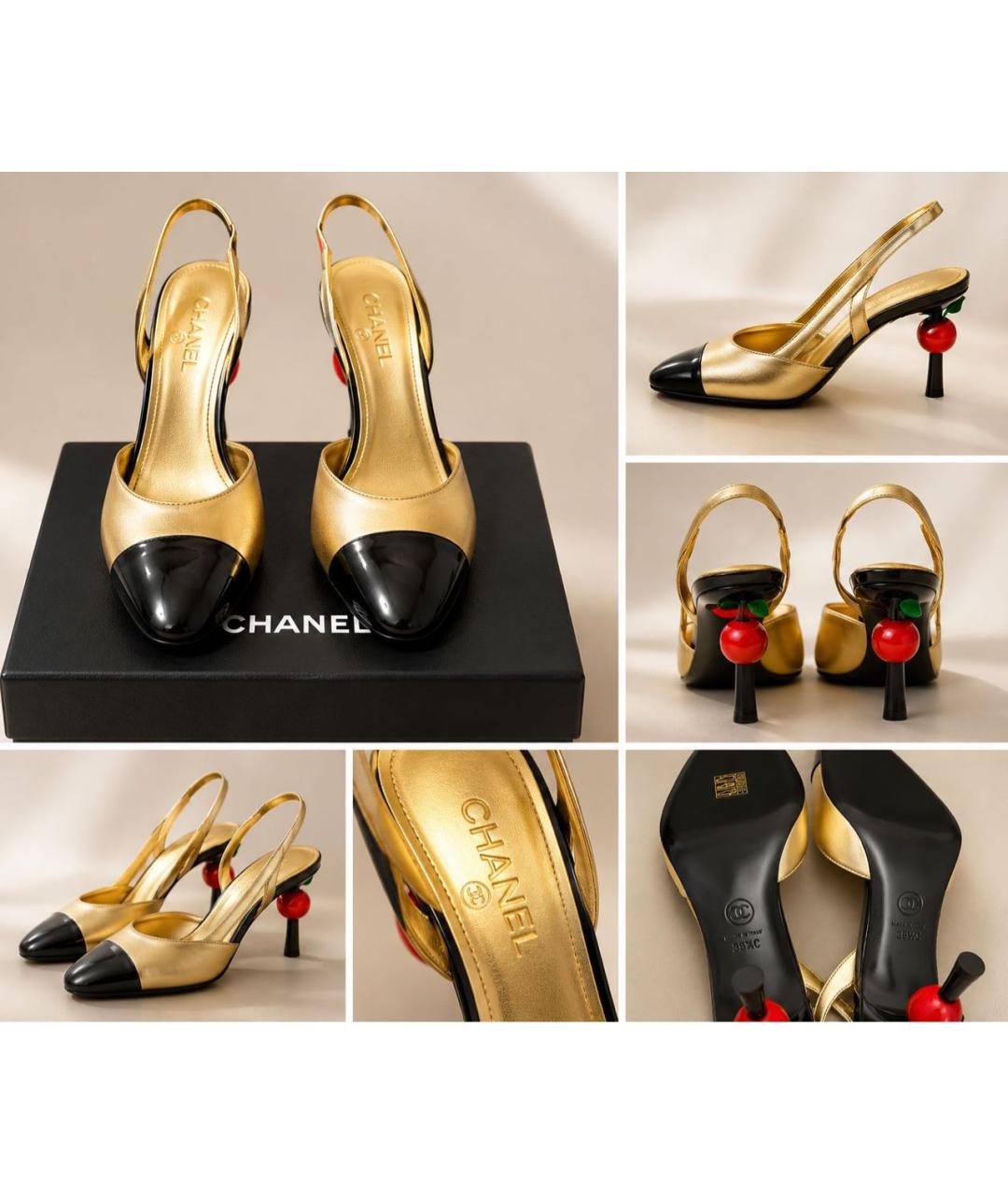 CHANEL Золотые кожаные туфли, фото 5
