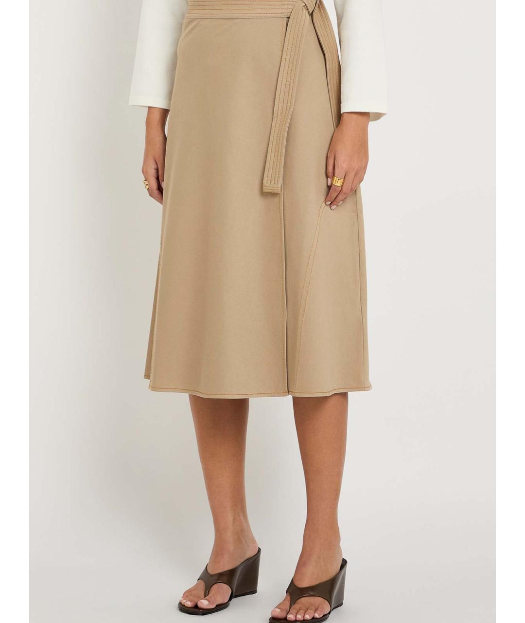 MAX MARA Бежевая хлопковая юбка миди, фото 2