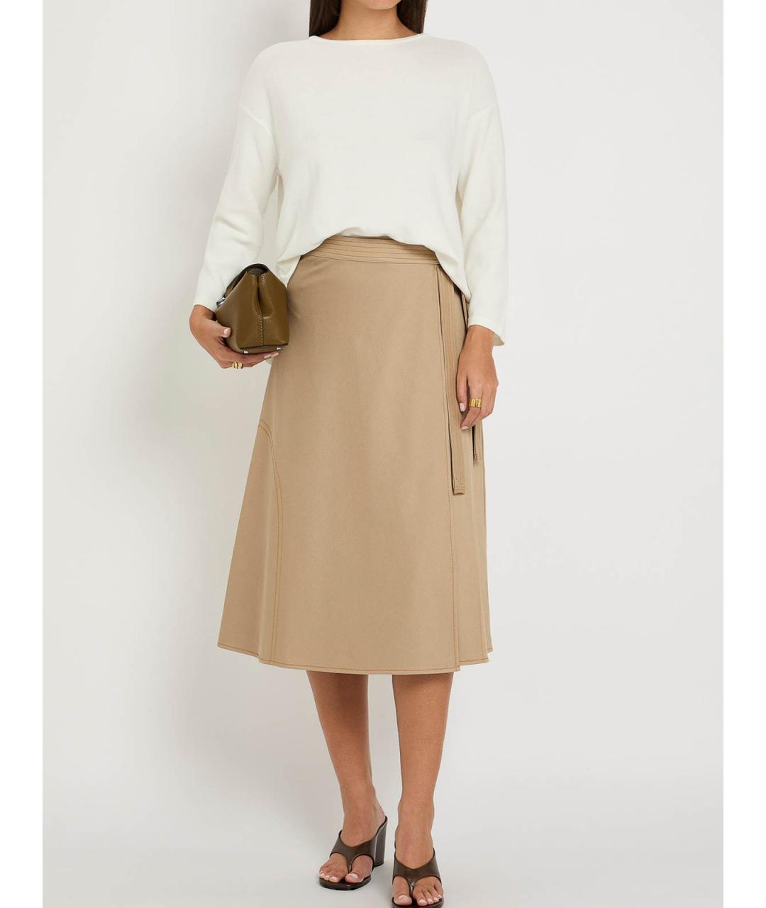 MAX MARA Бежевая хлопковая юбка миди, фото 4