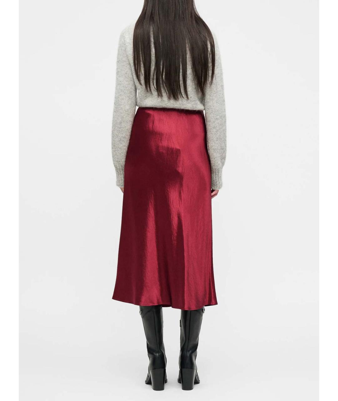 MAX MARA Бордовая ацетатная юбка миди, фото 4