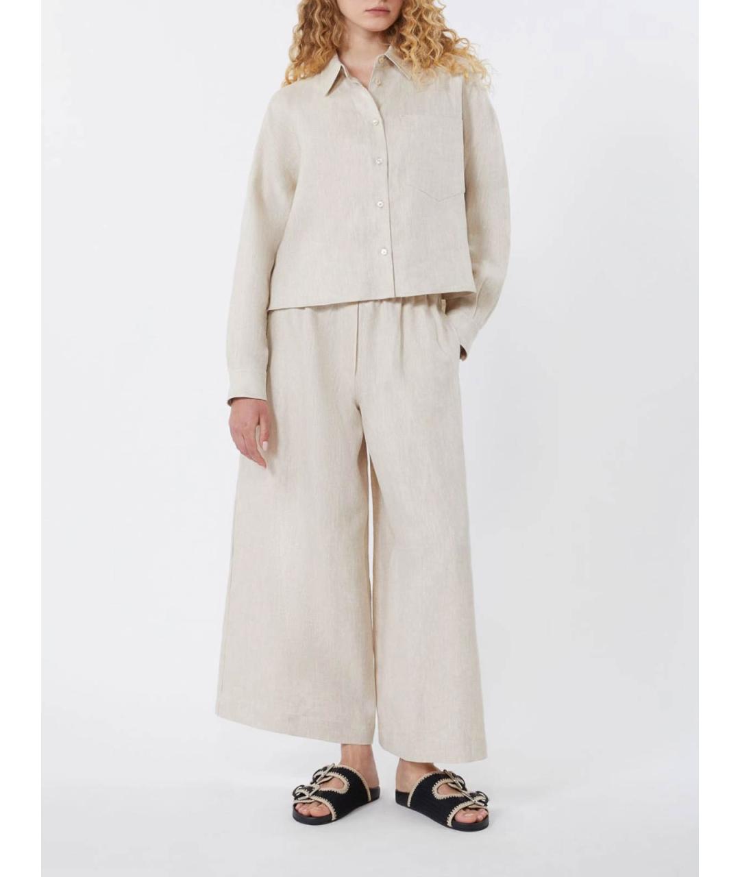 WEEKEND MAX MARA Бежевые шелковые прямые брюки, фото 5
