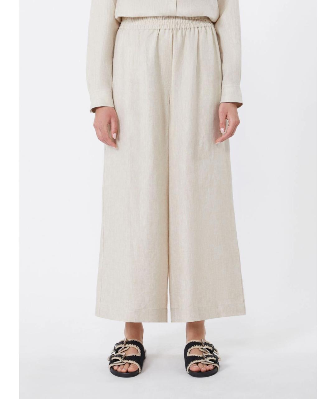 WEEKEND MAX MARA Бежевые шелковые прямые брюки, фото 4