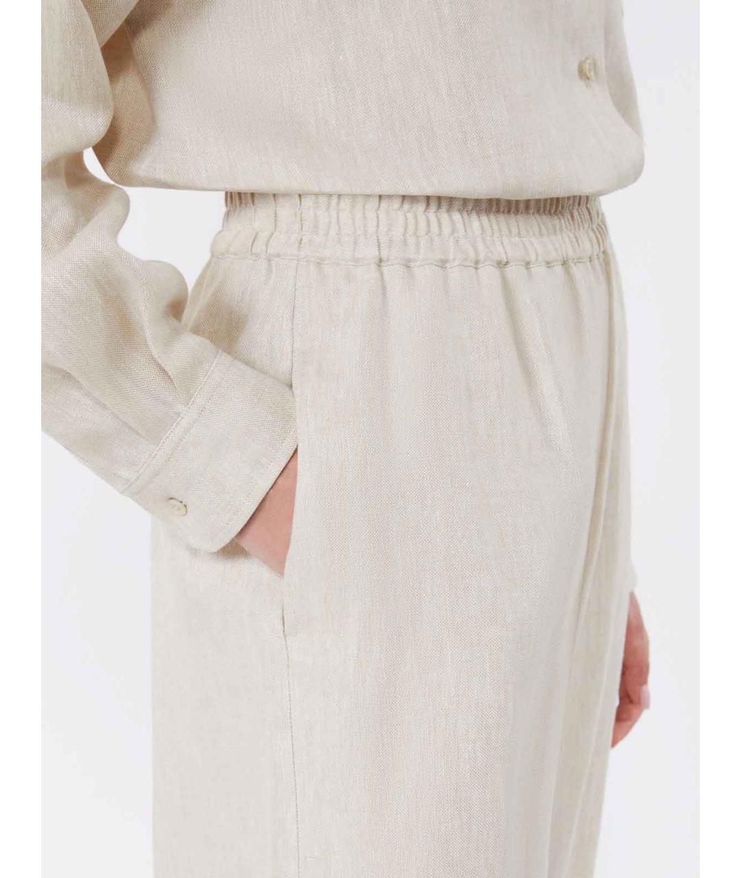 WEEKEND MAX MARA Бежевые шелковые прямые брюки, фото 2