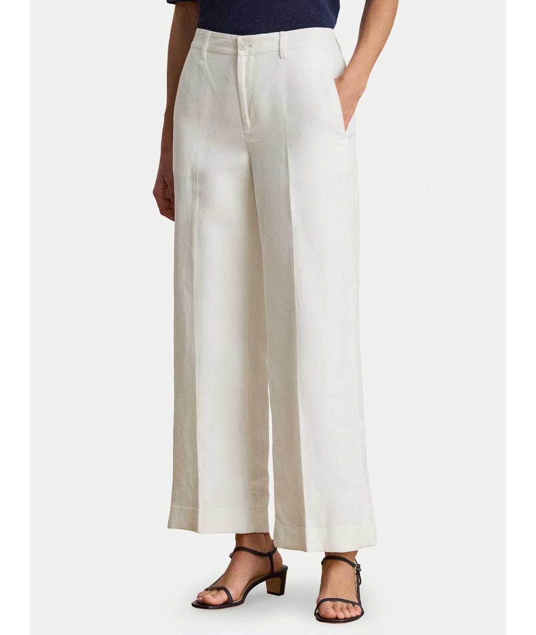 RALPH LAUREN Белые льняные прямые брюки, фото 2