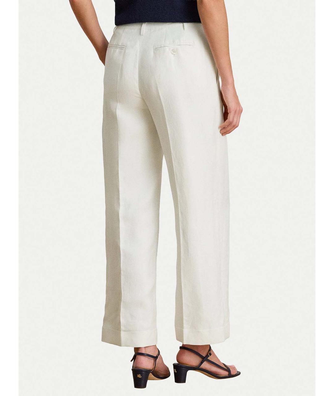 RALPH LAUREN Белые льняные прямые брюки, фото 4