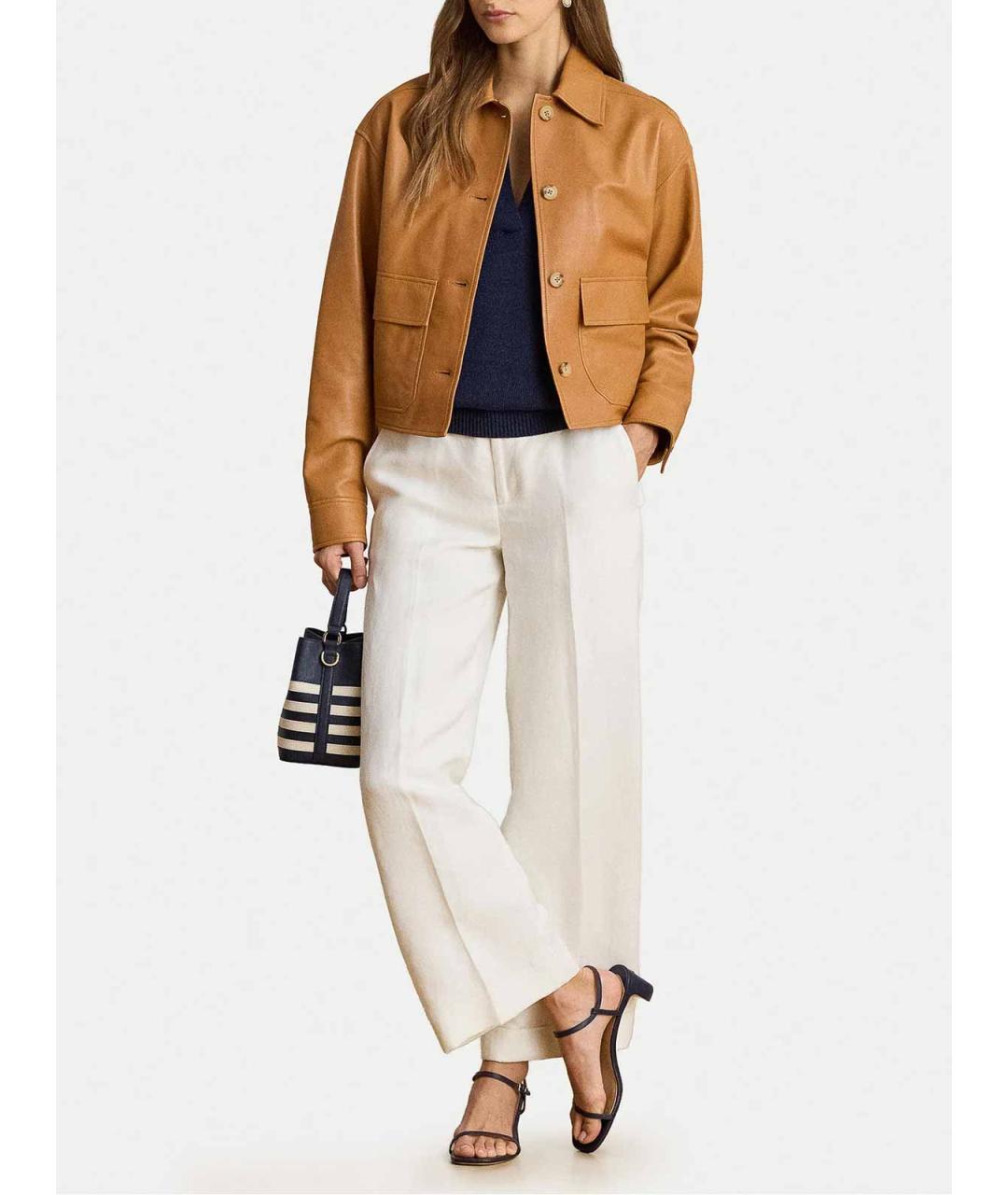RALPH LAUREN Белые льняные прямые брюки, фото 5