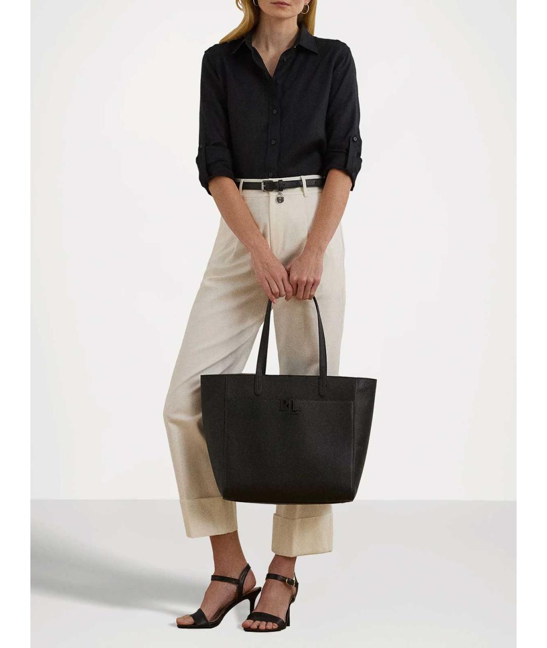 RALPH LAUREN Черная кожаная сумка тоут, фото 6