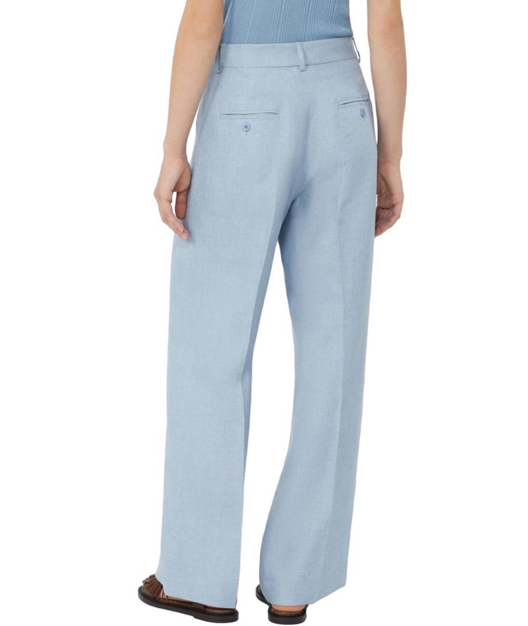 WEEKEND MAX MARA Голубые шерстяные прямые брюки, фото 3