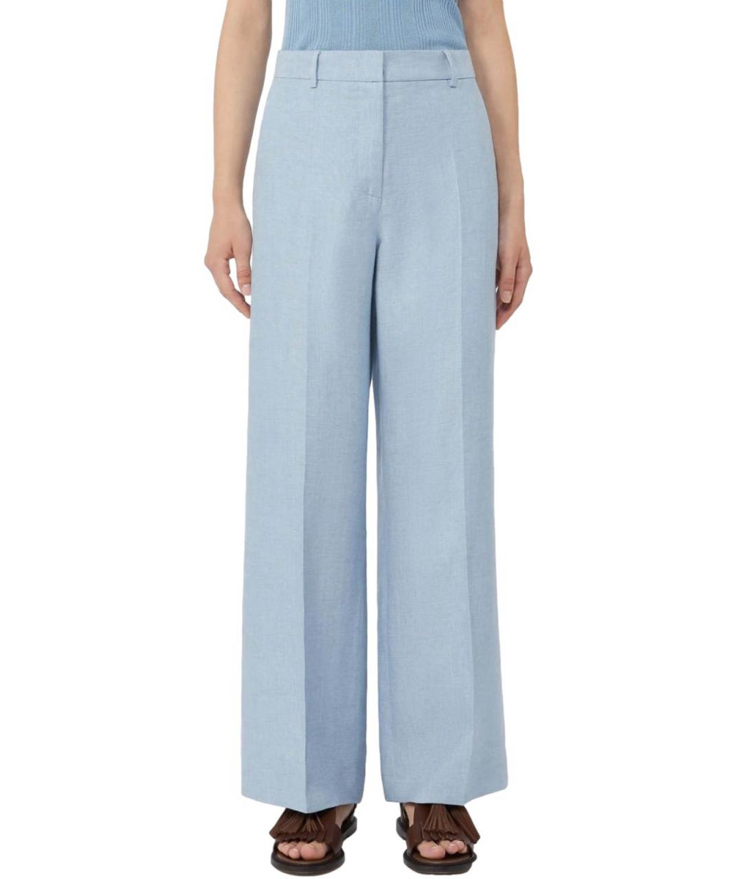 WEEKEND MAX MARA Голубые шерстяные прямые брюки, фото 2