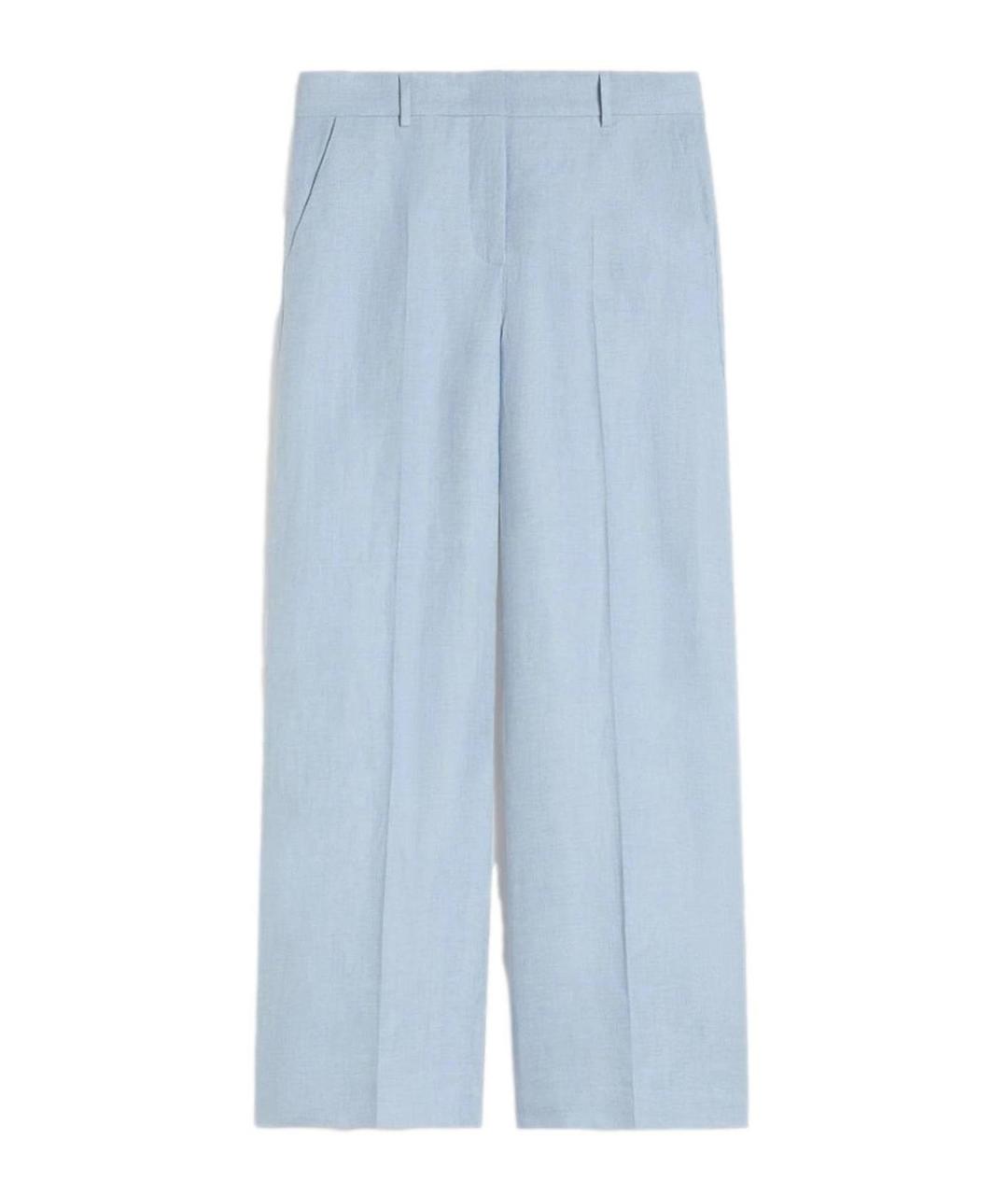WEEKEND MAX MARA Голубые шерстяные прямые брюки, фото 1