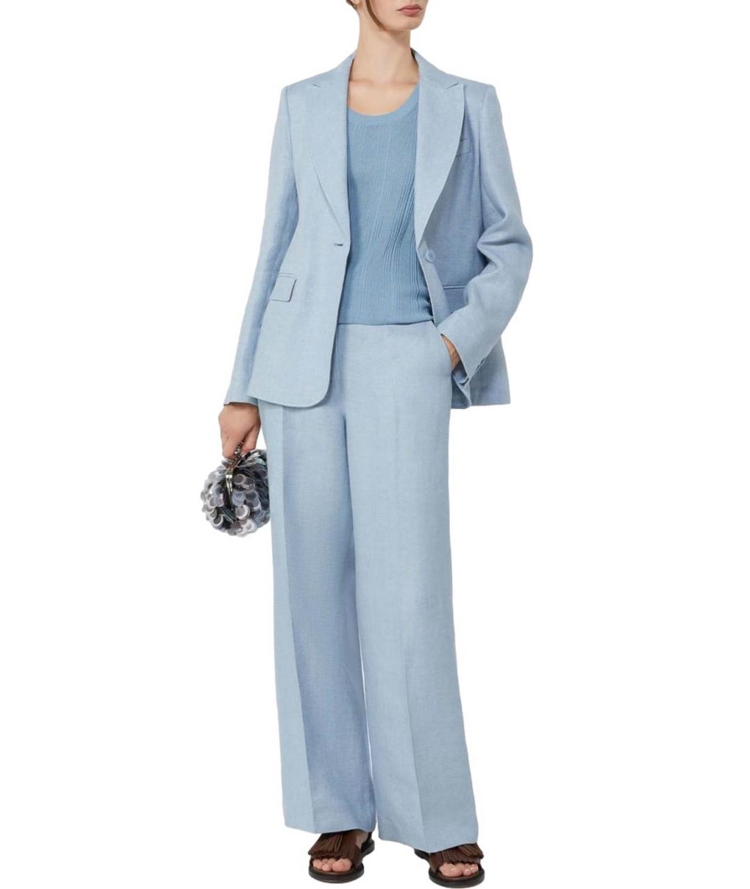 WEEKEND MAX MARA Голубые шерстяные прямые брюки, фото 4