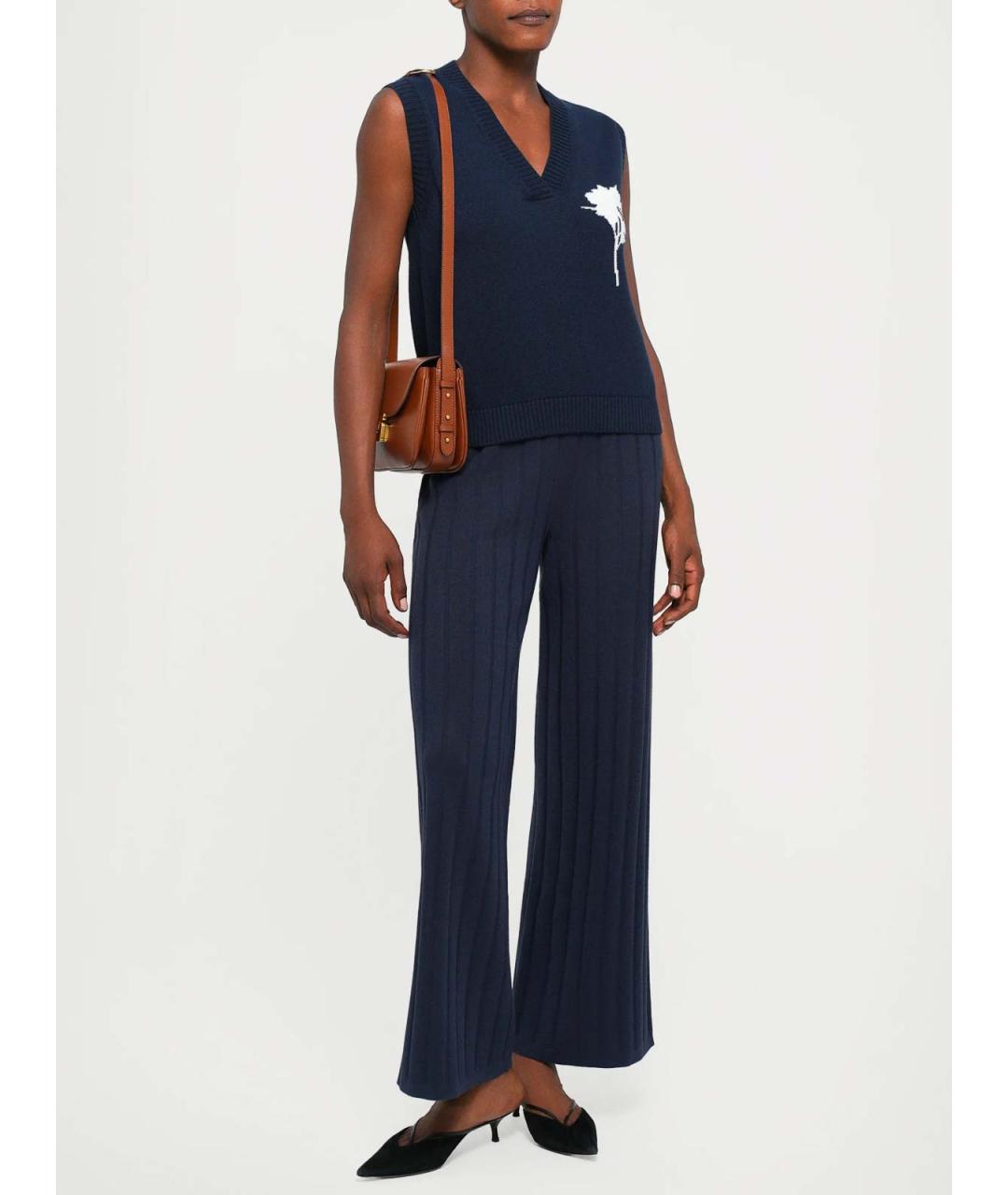 MAX MARA Синие полиэстеровые прямые брюки, фото 3