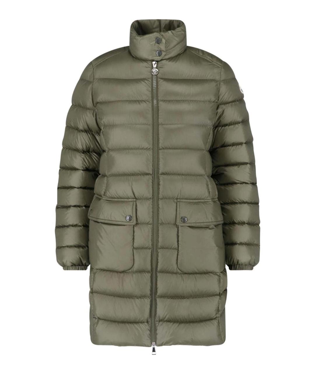 MONCLER Зеленый полиэстеровый пуховик, фото 1
