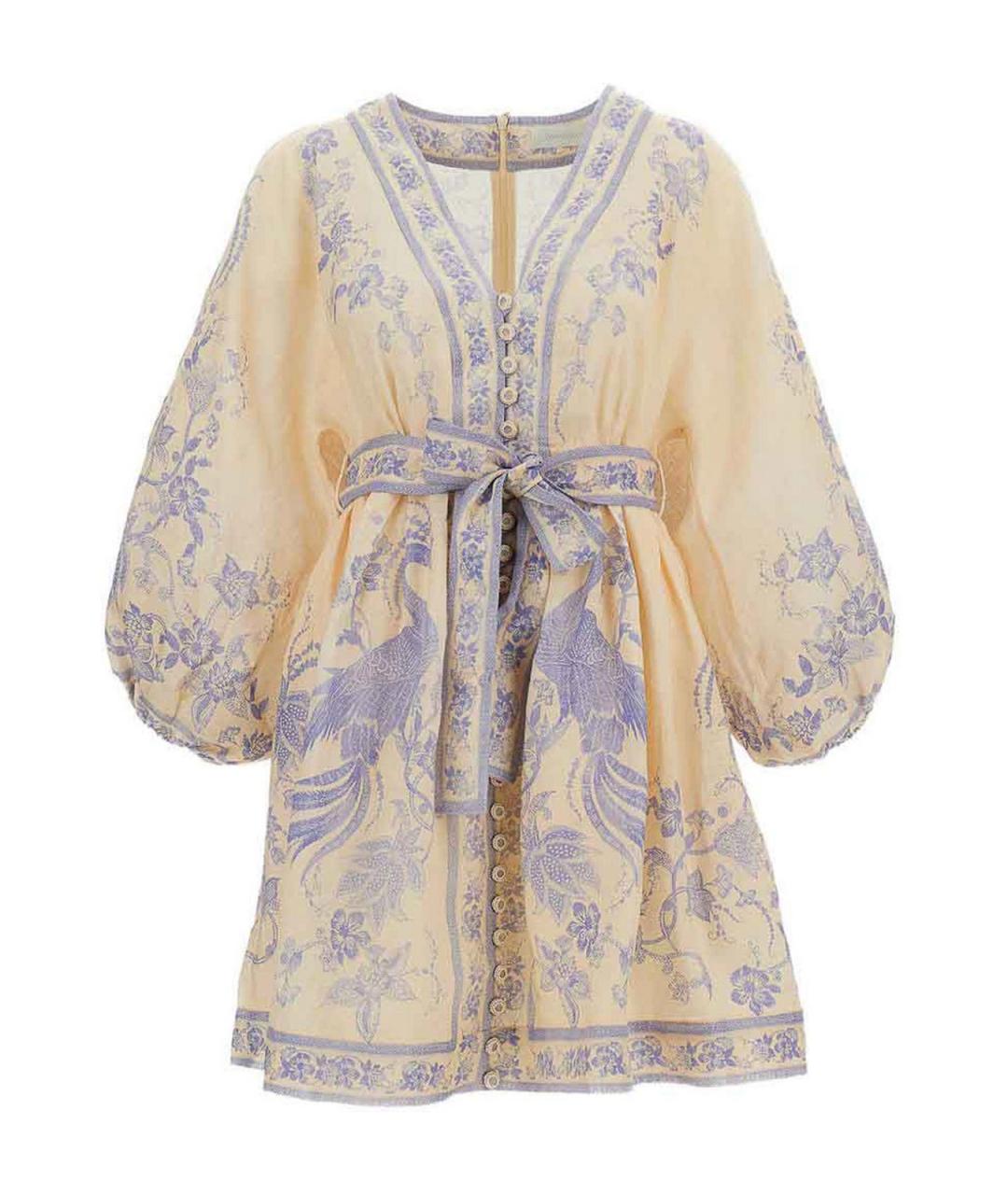 ZIMMERMANN Бежевое льняное повседневное платье, фото 1