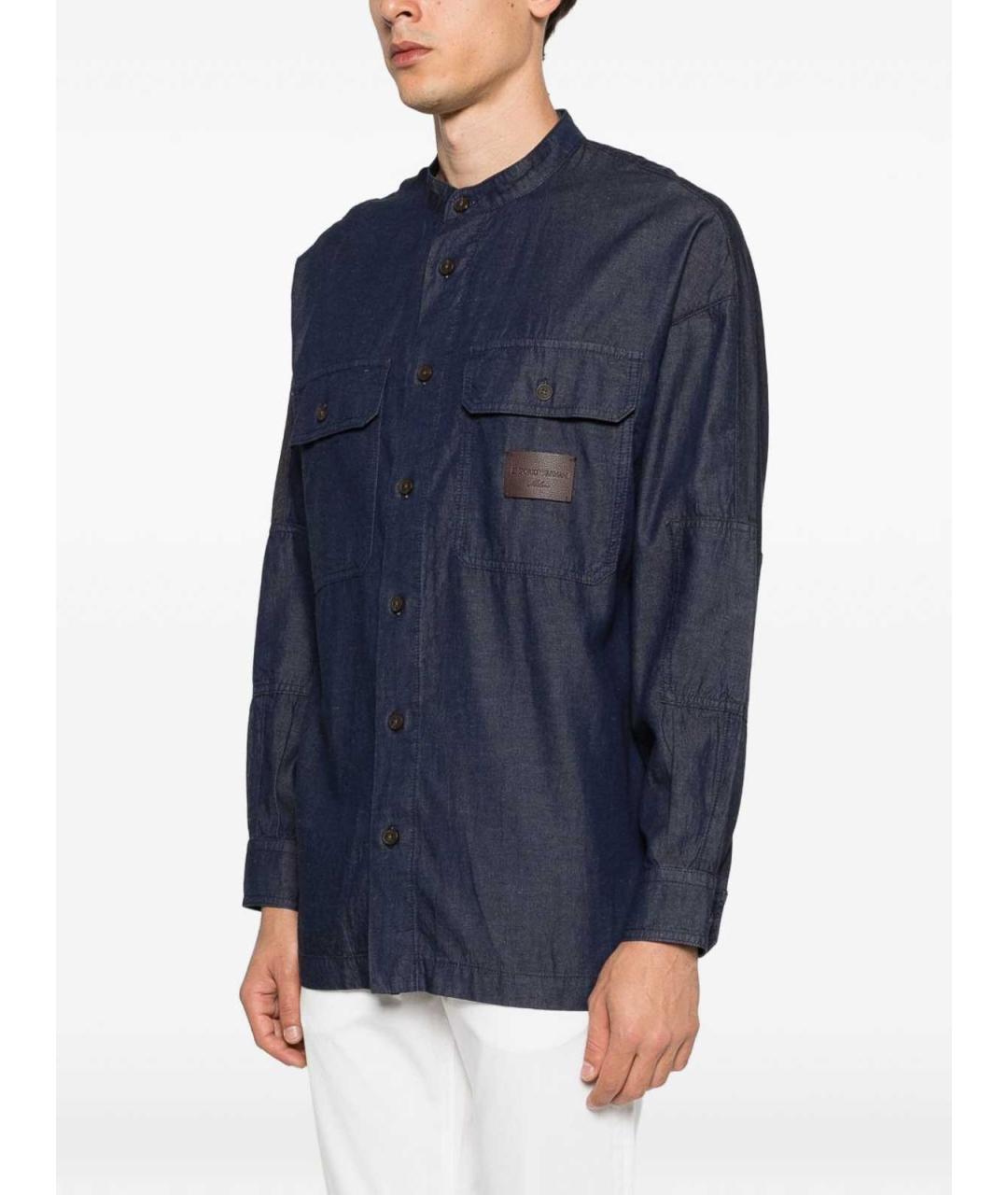 EMPORIO ARMANI Синяя хлопковая кэжуал рубашка, фото 2