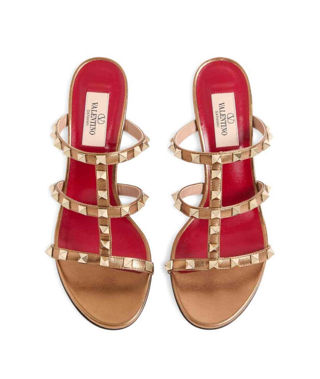 VALENTINO Золотые кожаные мюли, фото 3