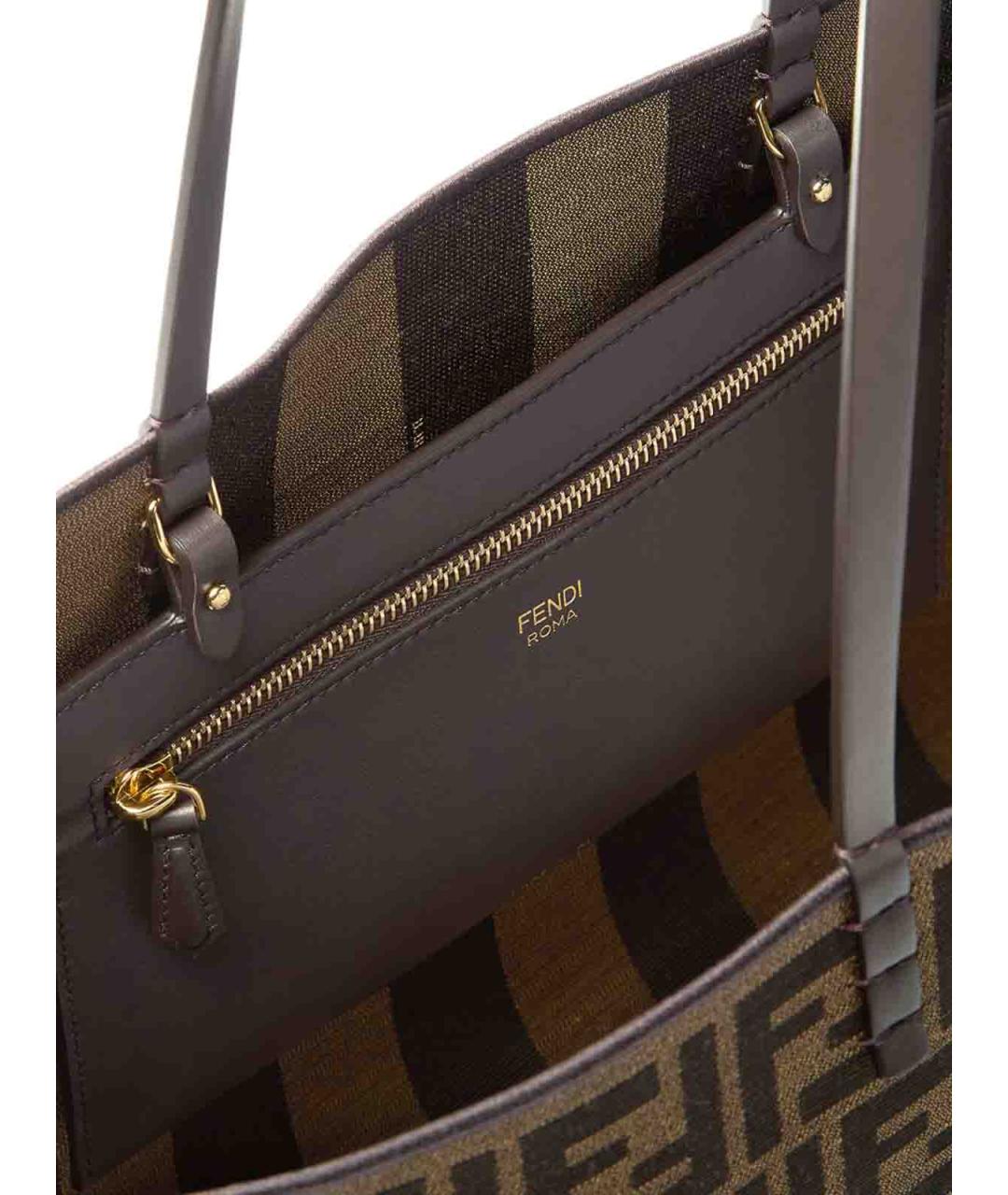 FENDI Коричневая кожаная сумка тоут, фото 6
