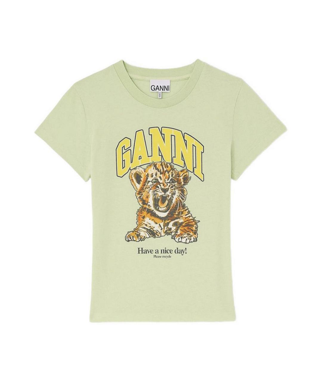 GANNI Зеленая хлопковая футболка, фото 1