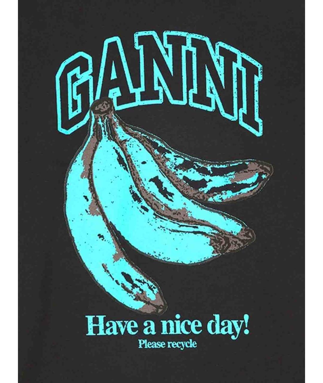 GANNI Черная хлопковая футболка, фото 2