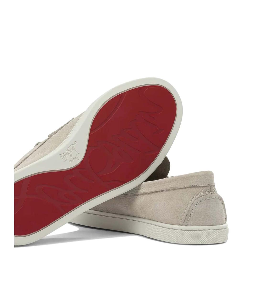 CHRISTIAN LOUBOUTIN Бежевые замшевые лоферы, фото 4