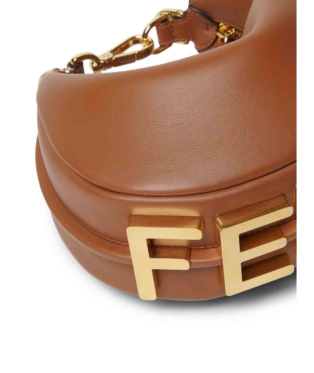 FENDI Коричневая кожаная сумка через плечо, фото 6