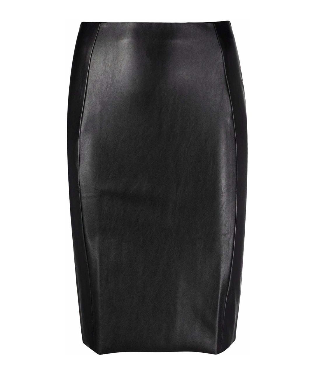 WOLFORD Черная кожаная юбка миди, фото 1