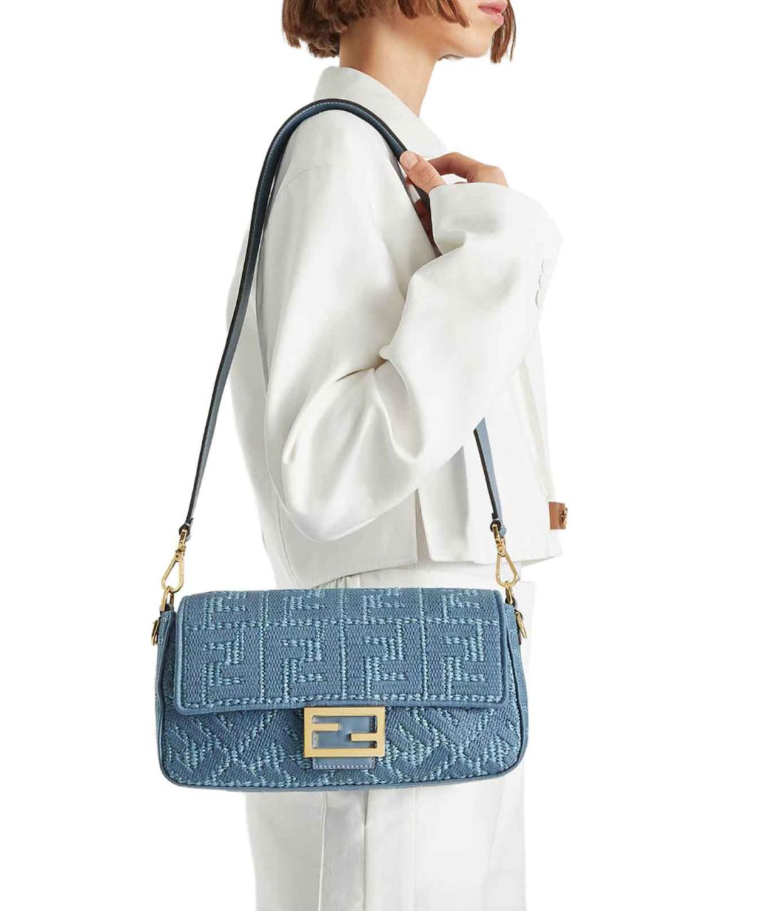 FENDI Голубая плетеная сумка через плечо, фото 2