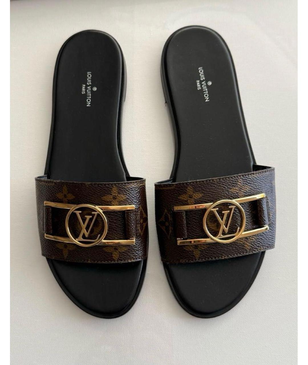 LOUIS VUITTON Коричневые кожаные шлепанцы, фото 2
