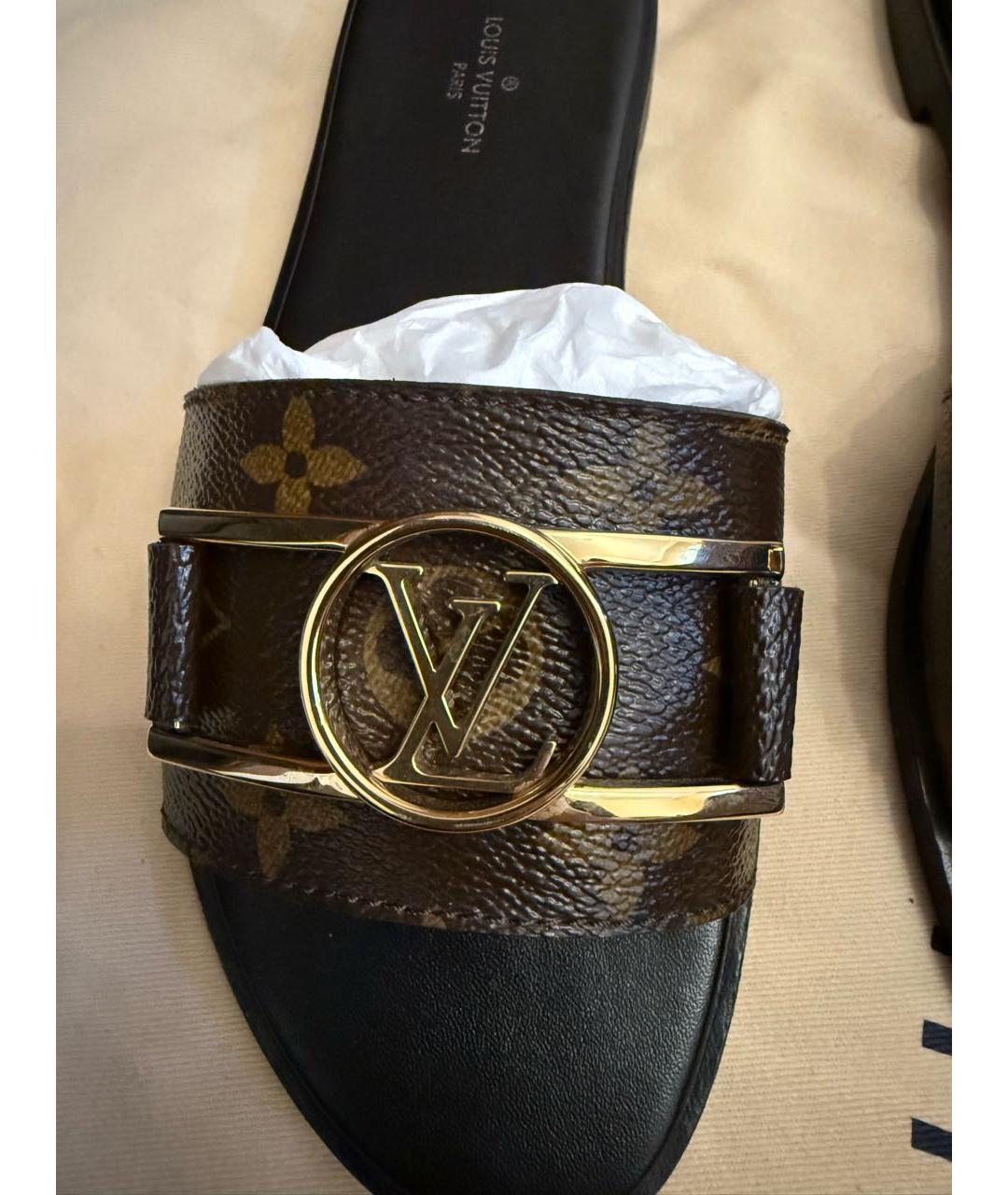 LOUIS VUITTON Коричневые кожаные шлепанцы, фото 7