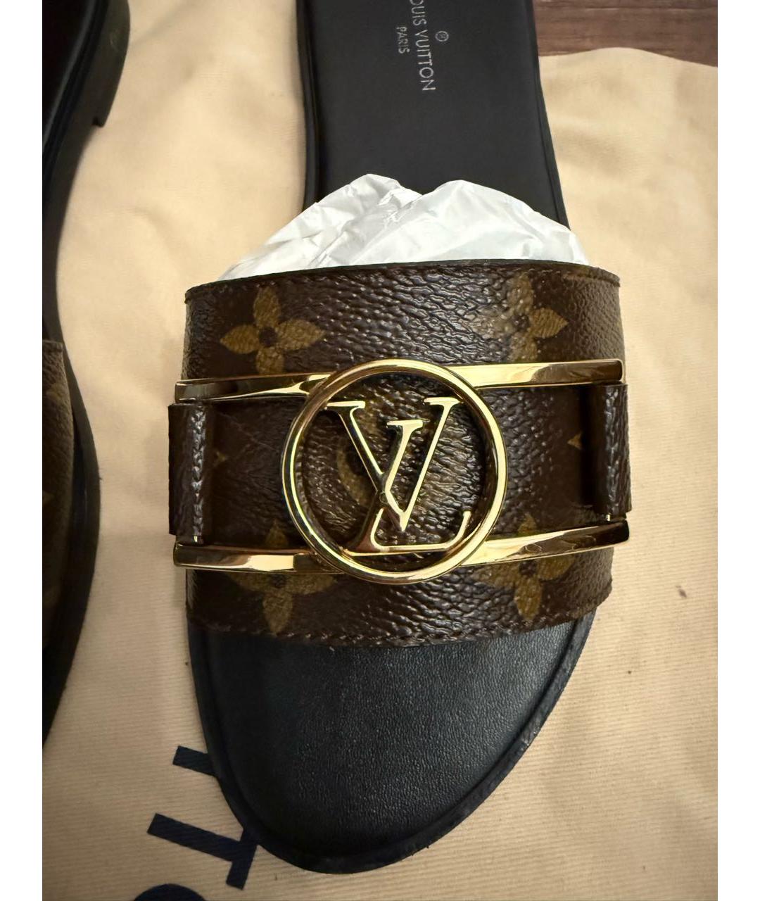 LOUIS VUITTON Коричневые кожаные шлепанцы, фото 8