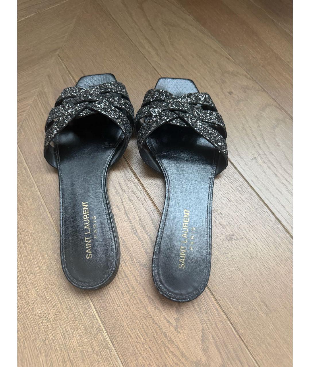SAINT LAURENT Черные кожаные босоножки, фото 3