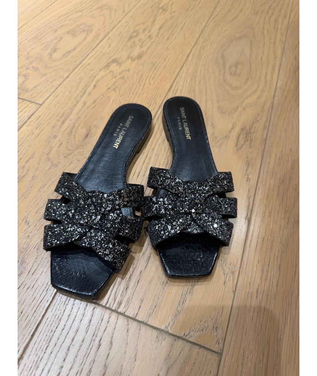 SAINT LAURENT Черные кожаные босоножки, фото 4