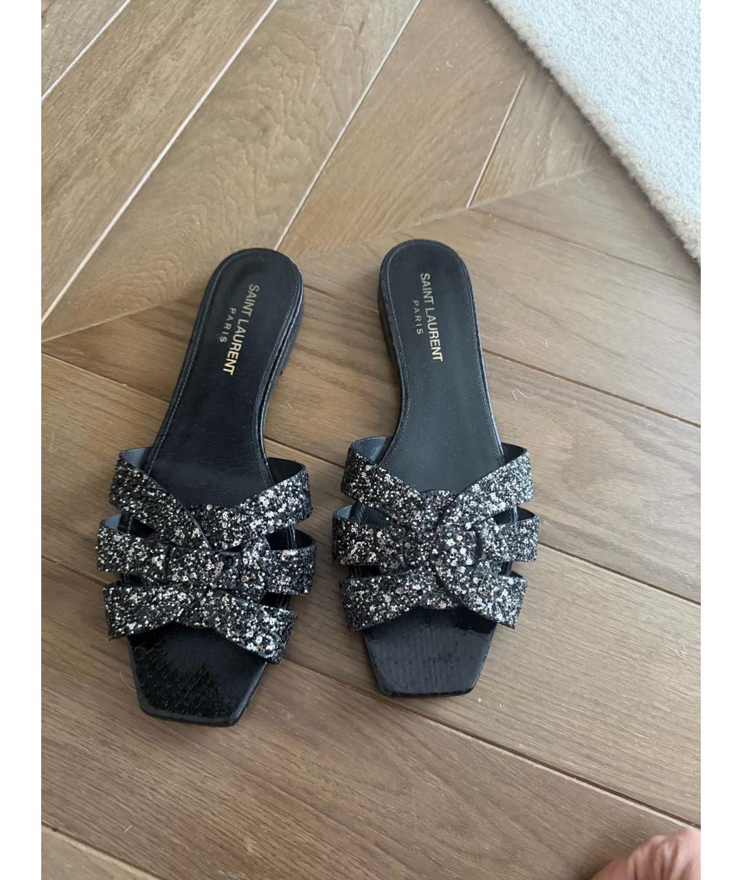 SAINT LAURENT Черные кожаные босоножки, фото 2
