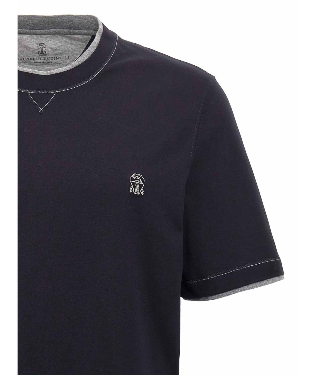 BRUNELLO CUCINELLI Темно-синяя хлопковая футболка, фото 3