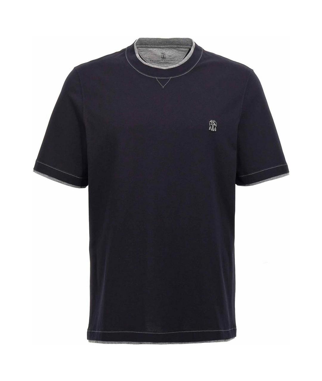 BRUNELLO CUCINELLI Темно-синяя хлопковая футболка, фото 1