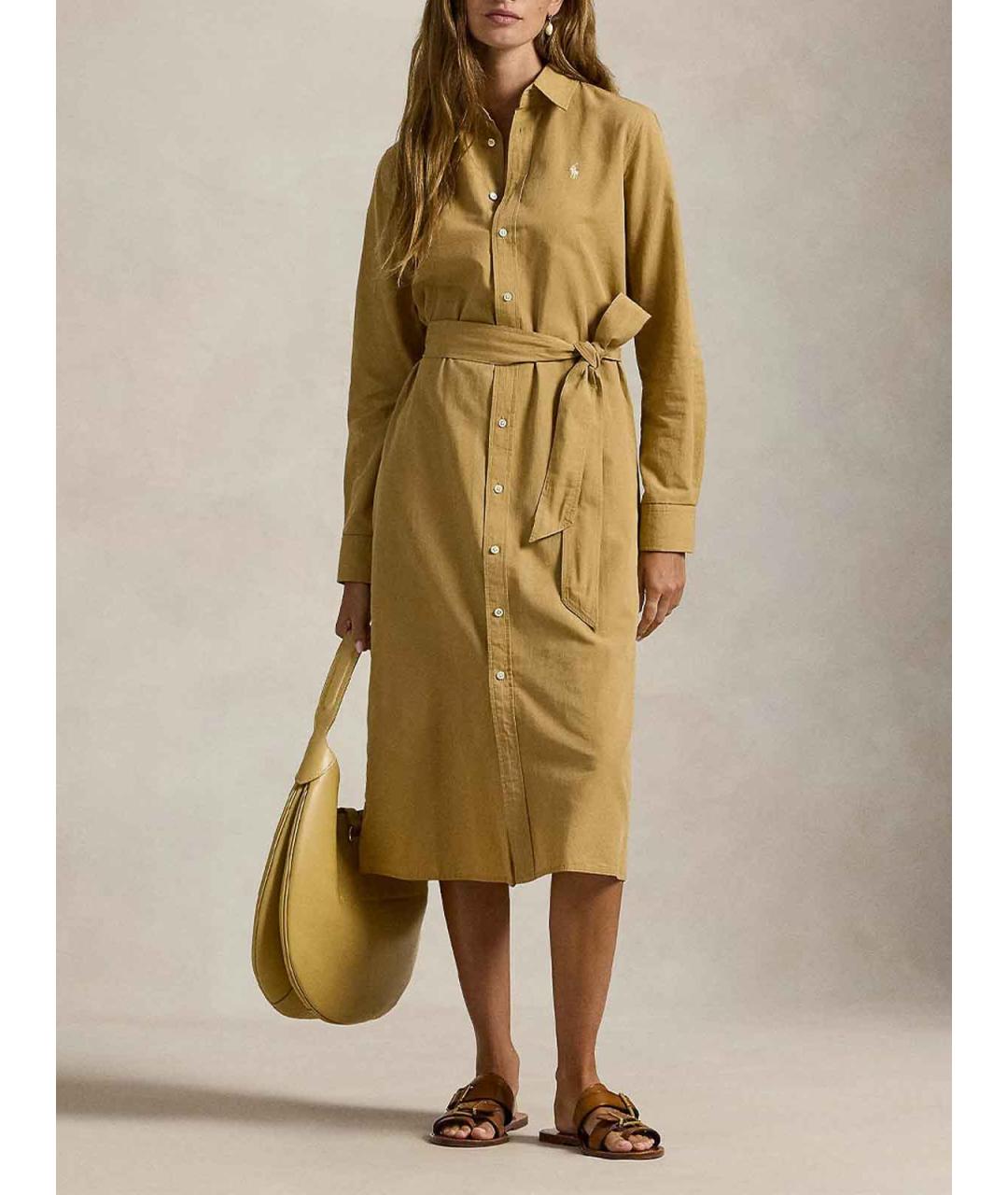 POLO RALPH LAUREN Коричневое хлопковое повседневное платье, фото 2
