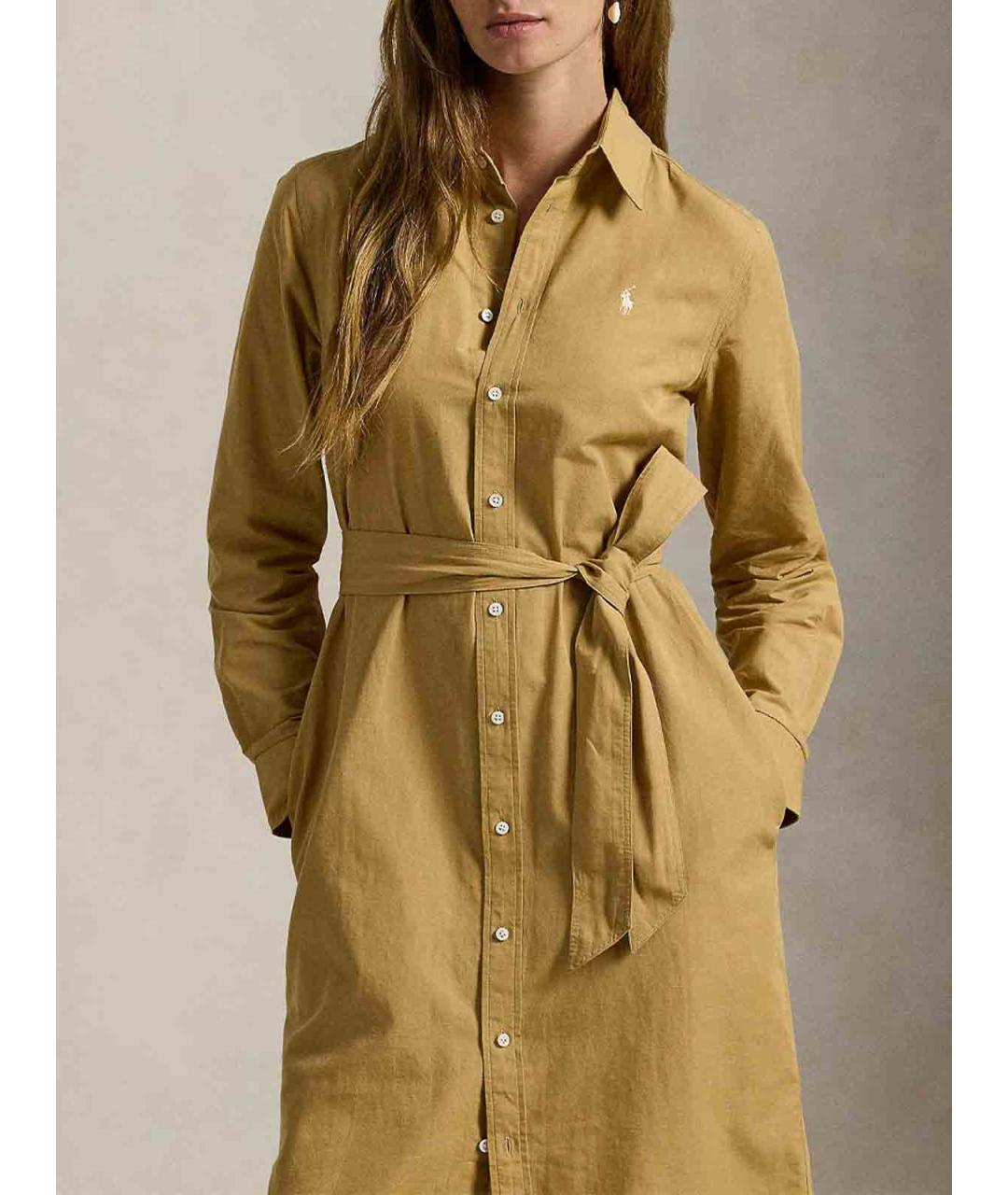 POLO RALPH LAUREN Коричневое хлопковое повседневное платье, фото 4