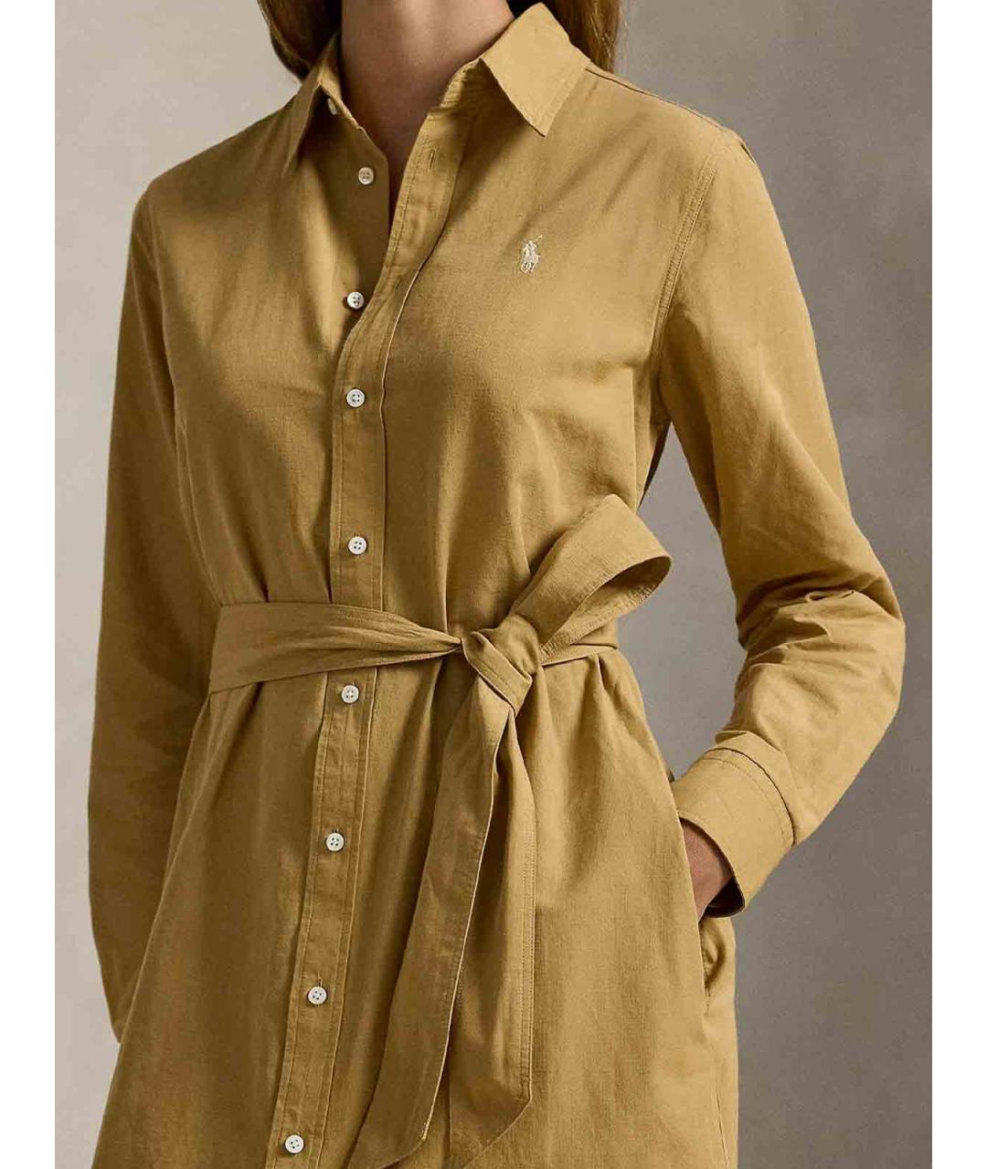 POLO RALPH LAUREN Коричневое хлопковое повседневное платье, фото 5