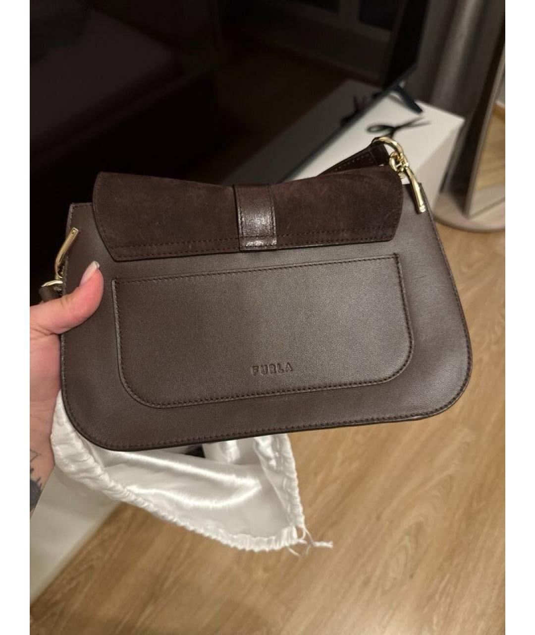 FURLA Коричневая замшевая сумка с короткими ручками, фото 2