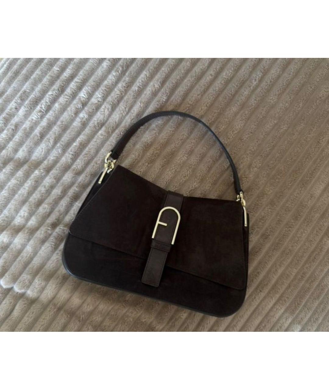 FURLA Коричневая замшевая сумка с короткими ручками, фото 4